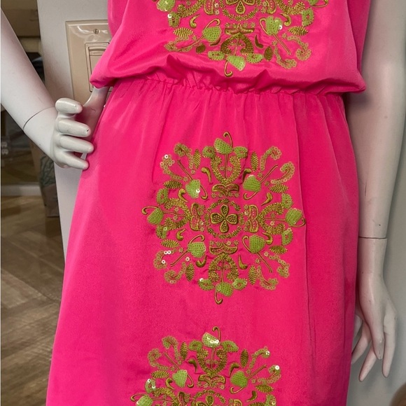 Lilly Pulitzer Pink w/Green Embellishments Jennifer Mini Slip Dress Size S - Picture 3 of 7